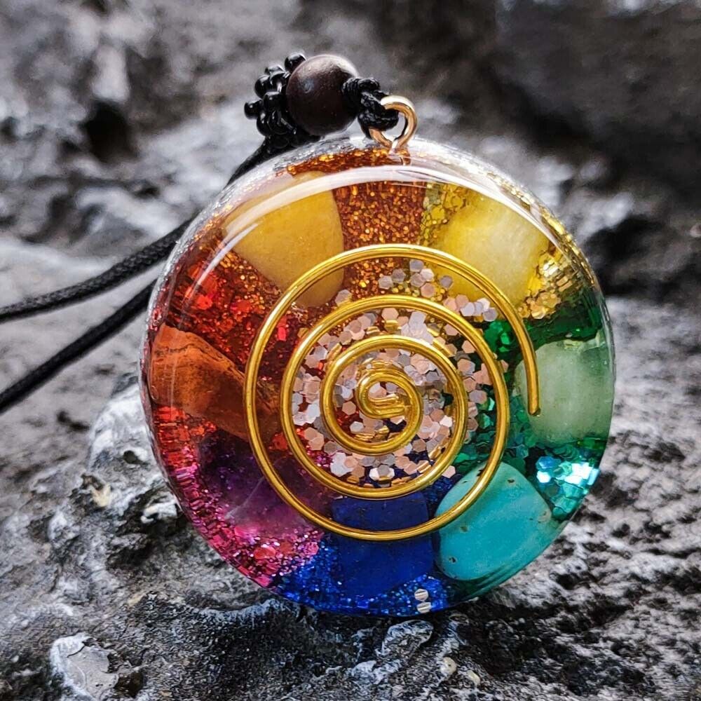 Natural Crystal Orgone Pendant 7 Chakra Healing Talisman Necklace for Women Men