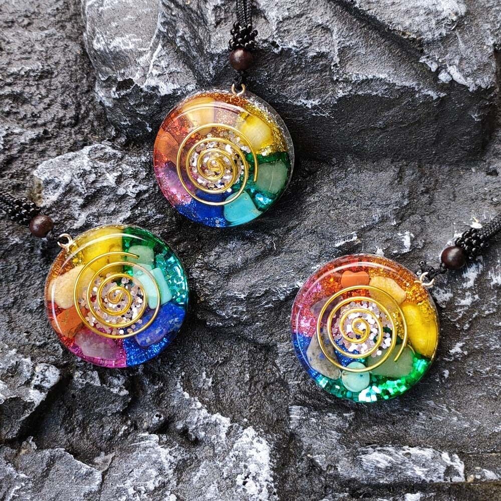 Natural Crystal Orgone Pendant 7 Chakra Healing Talisman Necklace for Women Men