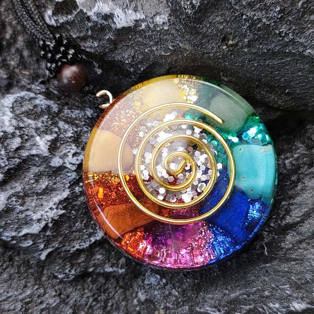 Natural Crystal Orgone Pendant 7 Chakra Healing Talisman Necklace for Women Men