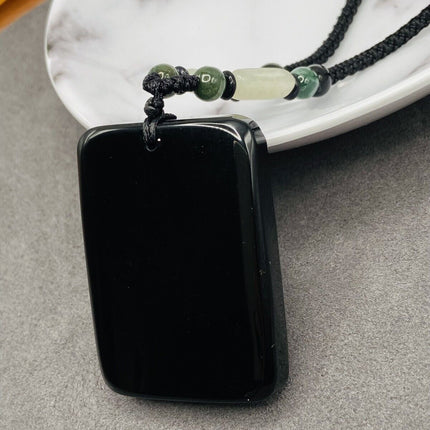 Jade Obsidian Buddha Charm Pendant Necklace Beads Cord Handmade Carved Gemstone