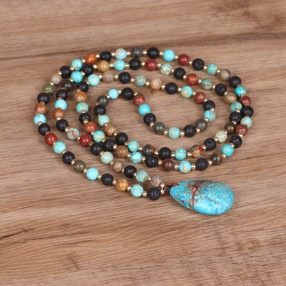 Natural Lava Rock 108 Mala Beads Prayer Healing Meditation Women Necklace