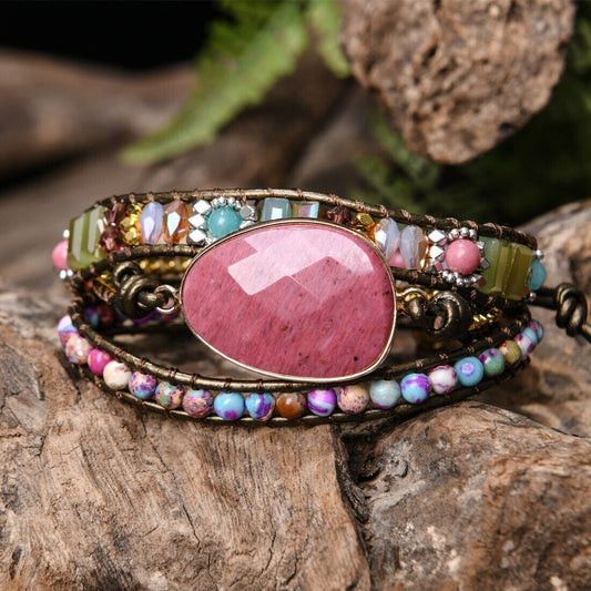 Rhodonite Women Healing Chakra Anxiety Relief Wrap Handmade Wrap Bracelet