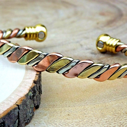 Solid Copper Magnetic Bracelet Arthritis Pain Therapy Energy Cuff Twisted 3 Tone