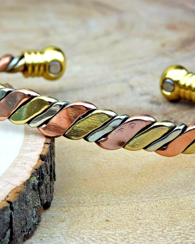 Solid Copper Magnetic Bracelet Arthritis Pain Therapy Energy Cuff Twisted 3 Tone