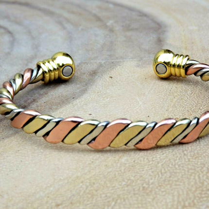 Solid Copper Magnetic Bracelet Arthritis Pain Therapy Energy Cuff Twisted 3 Tone