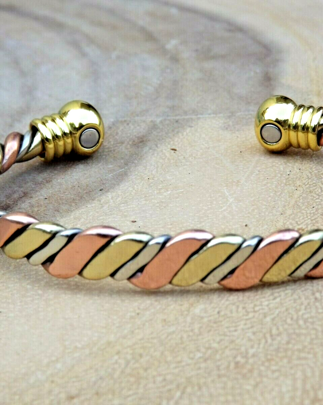 Solid Copper Magnetic Bracelet Arthritis Pain Therapy Energy Cuff Twisted 3 Tone