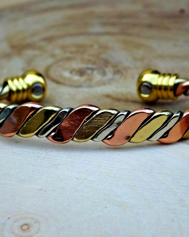 Solid Copper Magnetic Bracelet Arthritis Pain Therapy Energy Cuff Twisted 3 Tone