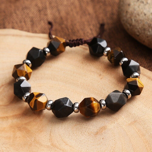 Natural Tiger's Eye Stone Bracelet Obsidian Gemstone Bracelet Handmade