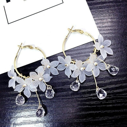 Fashion Women Crystal Jewelry Earrings Multi Flower Pendant Style Stud Hook