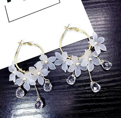 Fashion Women Crystal Jewelry Earrings Multi Flower Pendant Style Stud Hook