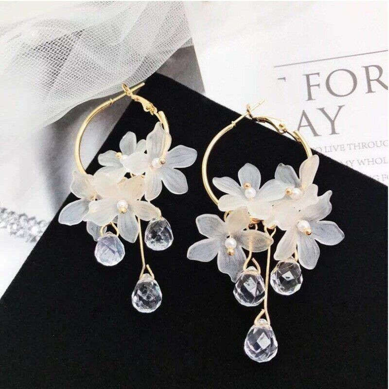 Fashion Women Crystal Jewelry Earrings Multi Flower Pendant Style Stud Hook