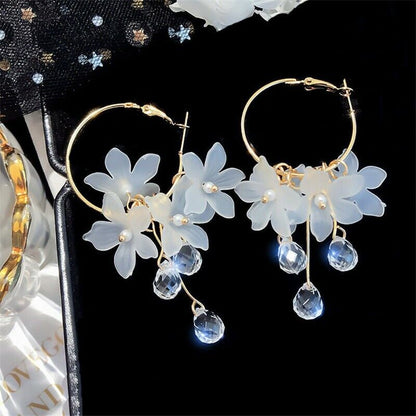 Fashion Women Crystal Jewelry Earrings Multi Flower Pendant Style Stud Hook