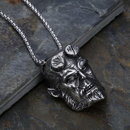 Stainless Steel Men's Punk Satanic Devil Lucifer Hellboy Pendant Necklace
