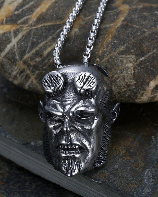 Stainless Steel Men's Punk Satanic Devil Lucifer Hellboy Pendant Necklace