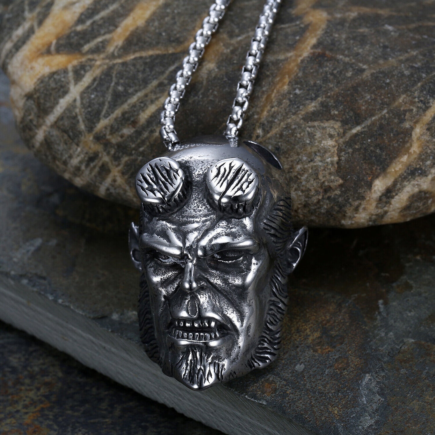 Stainless Steel Men's Punk Satanic Devil Lucifer Hellboy Pendant Necklace