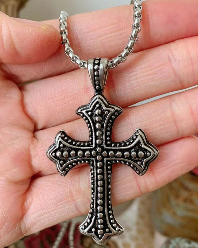 Men's Biker Catholic Cross Pendant Necklace For Men Ashes Stainless Steel