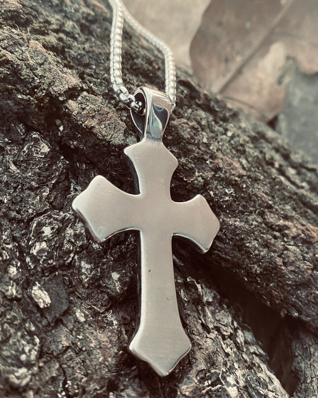 Men's Biker Catholic Cross Pendant Necklace For Men Ashes Stainless Steel