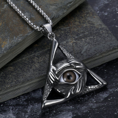 Men's Illuminati Egyptian All Seeing Grey Eye Necklace Pendant Stainless Steel