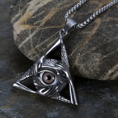 Men's Illuminati Egyptian All Seeing Grey Eye Necklace Pendant Stainless Steel