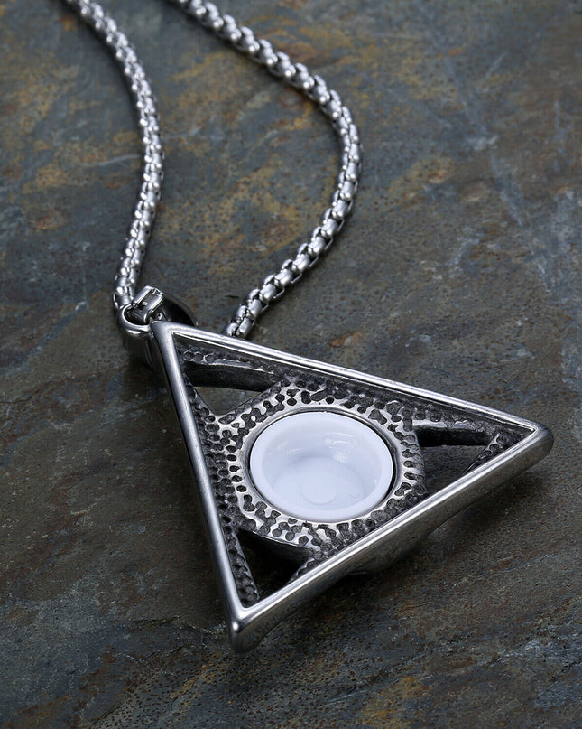 Men's Illuminati Egyptian All Seeing Grey Eye Necklace Pendant Stainless Steel