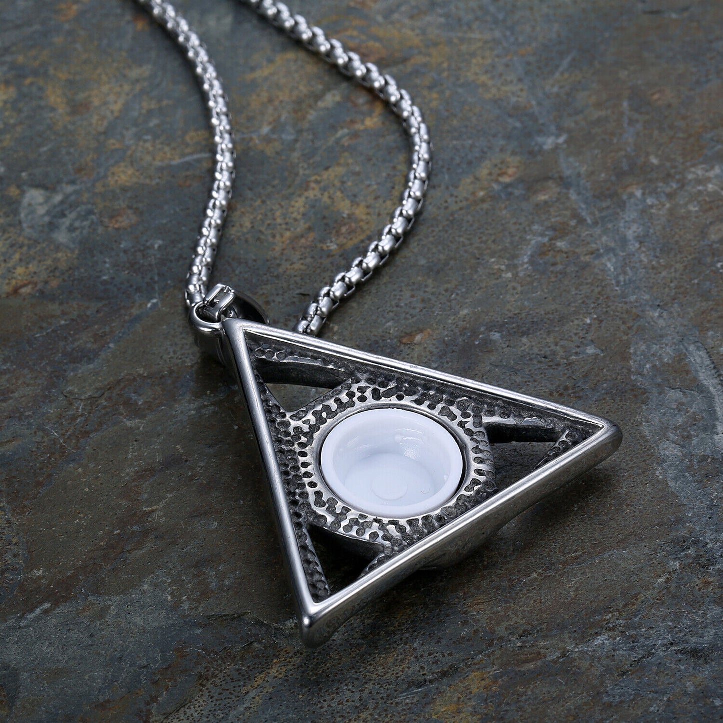 Men's Illuminati Egyptian All Seeing Grey Eye Necklace Pendant Stainless Steel