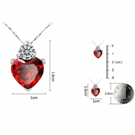 18” 925 Sterling Silver Red Garnet Heart Crystal Necklace for Women