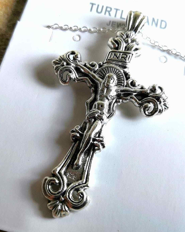 925 Sterling Silver 3D Christian Jesus Christ Cross Catholic Crucifix Necklace