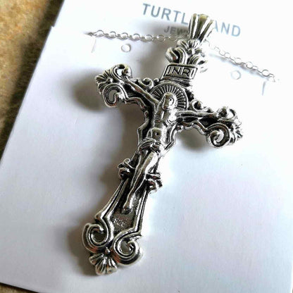 925 Sterling Silver 3D Christian Jesus Christ Cross Catholic Crucifix Necklace