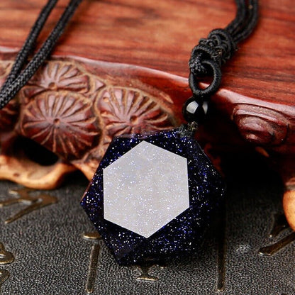 Blue Goldstone Hexagram Talisman Pendant Healing Reiki Women Men Necklace