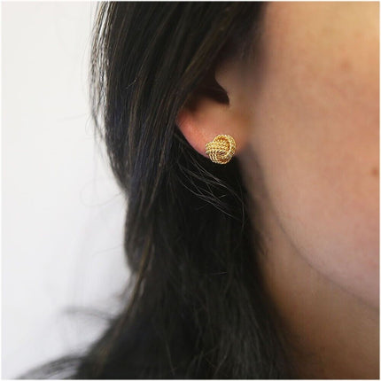 Italian 925 Solid Sterling Silver Gold Love Knot Stud Earrings For Women