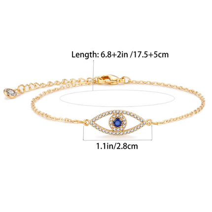 Women Girl Stainless Steel Bracelet Lobster Clasp Evil Eye Blue