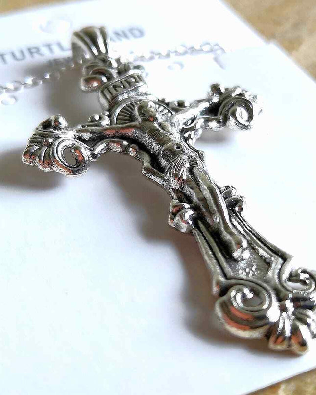 925 Sterling Silver 3D Christian Jesus Christ Cross Catholic Crucifix Necklace