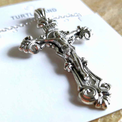 925 Sterling Silver 3D Christian Jesus Christ Cross Catholic Crucifix Necklace