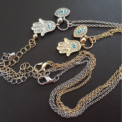 Women's Fashion Jewelry Silver or Gold Plated Evil Eye Hamsa Hand Necklace