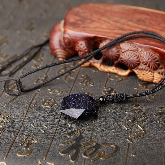 Blue Goldstone Hexagram Talisman Pendant Healing Reiki Women Men Necklace