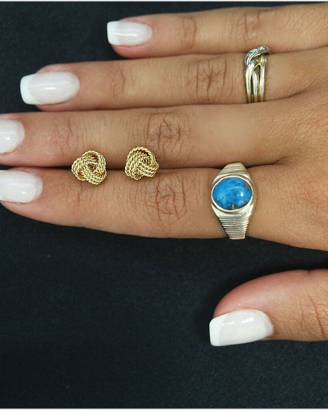 Italian 925 Solid Sterling Silver Gold Love Knot Stud Earrings For Women