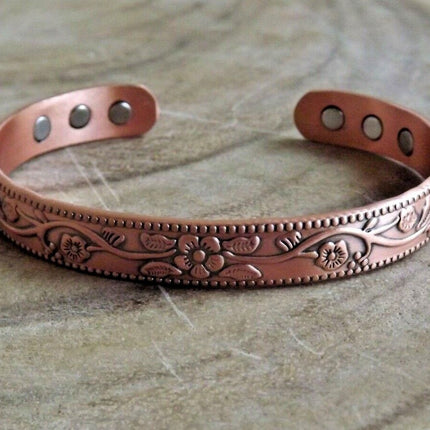 Pure Copper Magnetic Bracelet Arthritis Pain Therapy Energy Cuff Flower