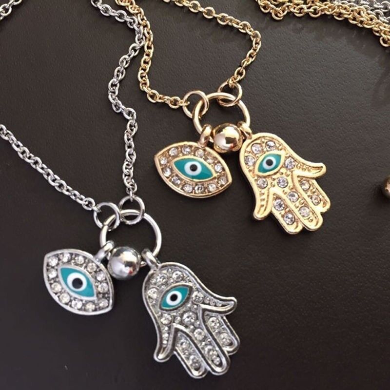 Women's Fashion Jewelry Silver or Gold Plated Evil Eye Hamsa Hand Necklace