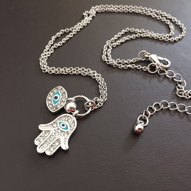 Women's Fashion Jewelry Silver or Gold Plated Evil Eye Hamsa Hand Necklace