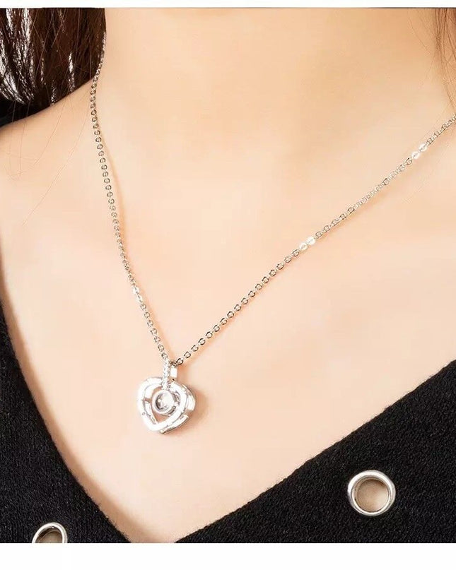 I LOVE YOU in 100 Languages Light Projection Heart Necklace