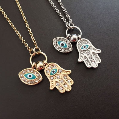 Women's Fashion Jewelry Silver or Gold Plated Evil Eye Hamsa Hand Necklace