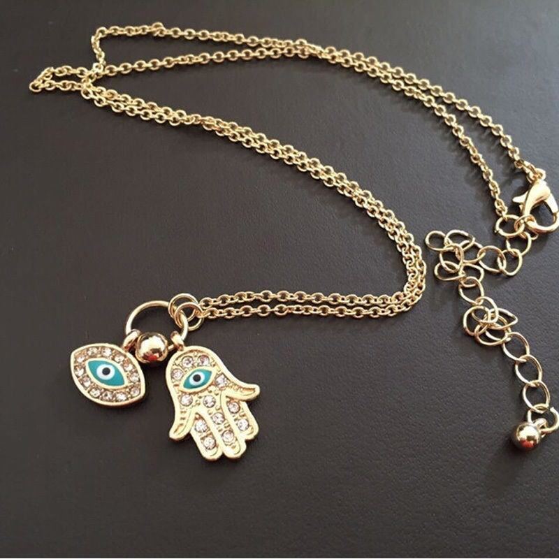 Women's Fashion Jewelry Silver or Gold Plated Evil Eye Hamsa Hand Necklace