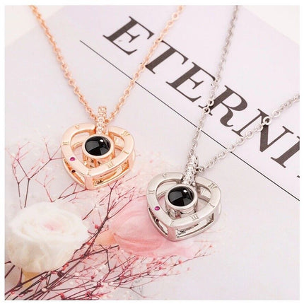 I LOVE YOU in 100 Languages Light Projection Heart Necklace