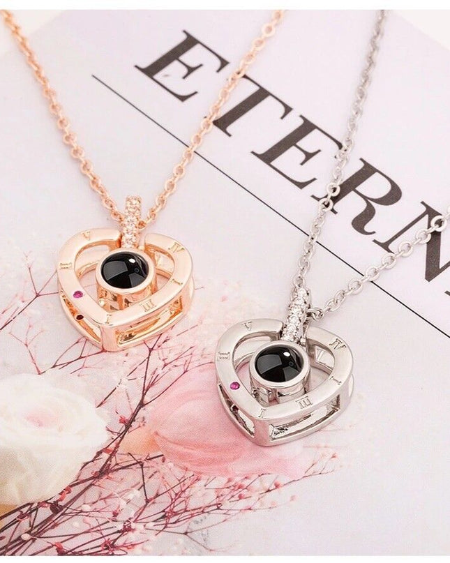 I LOVE YOU in 100 Languages Light Projection Heart Necklace