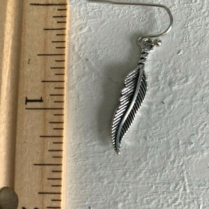 Feather Earrings 925 sterling silver Dangle hooks pewter charms Feathers