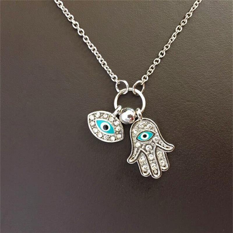 Women's Fashion Jewelry Silver or Gold Plated Evil Eye Hamsa Hand Necklace