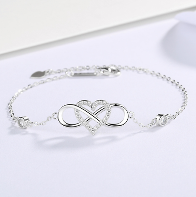 Adjustable Bracelet 925 Sterling Silver Infinity Love Heart Her Jewelry