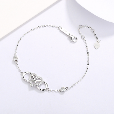 Adjustable Bracelet 925 Sterling Silver Infinity Love Heart Her Jewelry