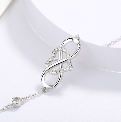 Adjustable Bracelet 925 Sterling Silver Infinity Love Heart Her Jewelry