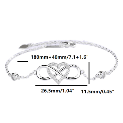 Adjustable Bracelet 925 Sterling Silver Infinity Love Heart Her Jewelry